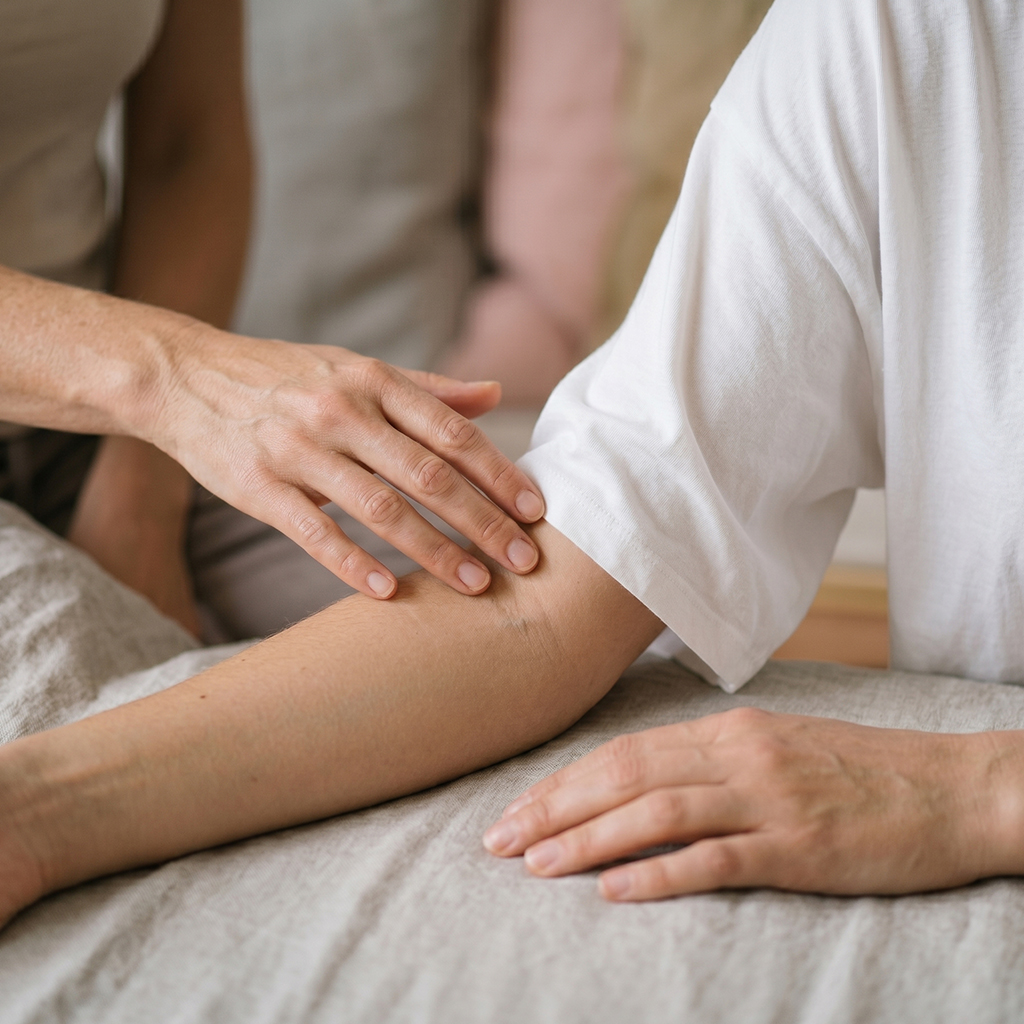Geste lent avec une plume sur l'avant-bras
