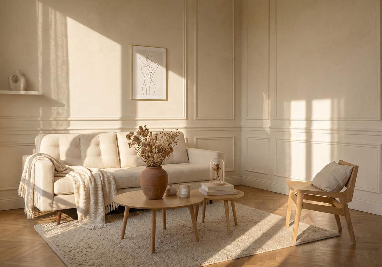 Salon clair, ambiance douce
